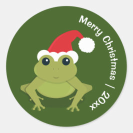 Pegatina Redonda Frog Santa Merry Christmas