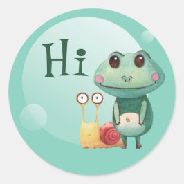 Pegatina Redonda Frog Snail Friendly Animals Funny Hi sobre