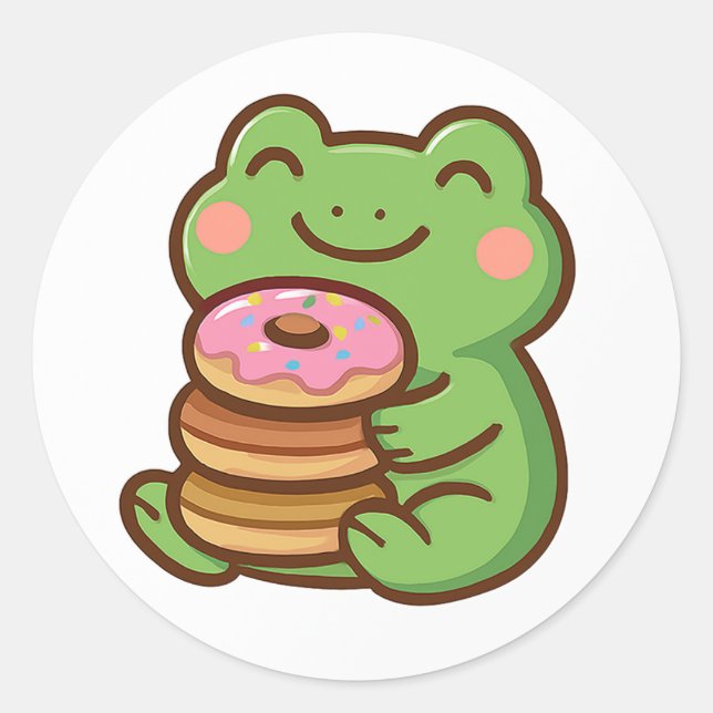 Pegatina Redonda Frog With Donuts – Cute Animal Sticker (Anverso)