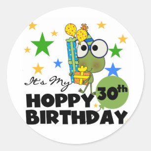 Pegatina Redonda Froggie Hoppy 30° cumpleaños
