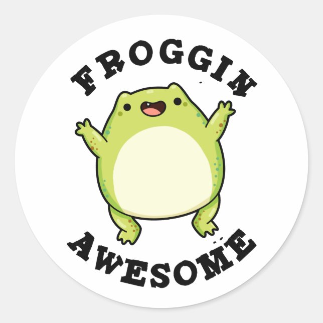Pegatina Redonda Froggin Awesome Funny Frog Pun (Anverso)