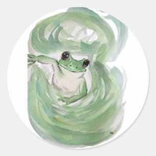 Pegatina Redonda Froggy del humor mágico de la rana