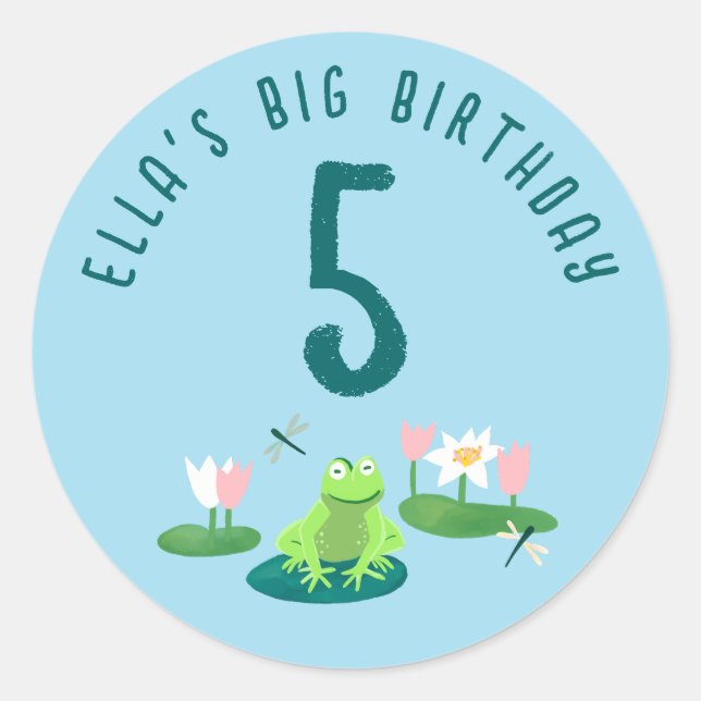 Pegatina Redonda Frogs and Lily Pads Cute Birthday Kids CUSTOM (Anverso)