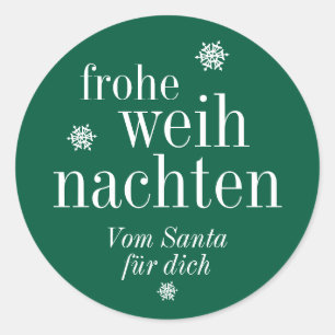 Pegatina Redonda Frohe Weihnachten Feliz Navidad Alemán Verde