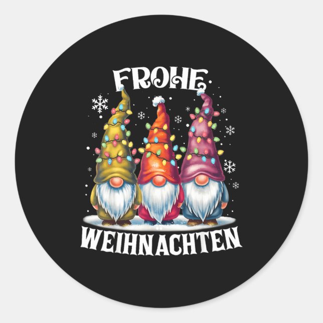 Pegatina Redonda Frohe Weihnachten German Gnome Christmas Decoratio (Anverso)