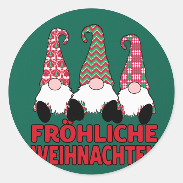 Pegatina Redonda Fröhliche Weihnachten Navidades alemanes nórdicos (Anverso)
