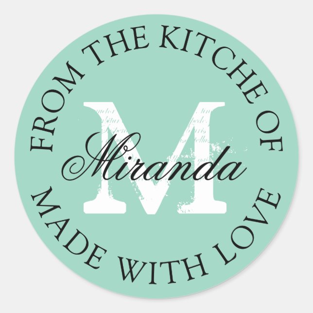 Pegatina Redonda From the kitchen of round classy custom monogram (Anverso)