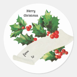 Pegatina Redonda From To Holly Berries Merry Christmas Sticker