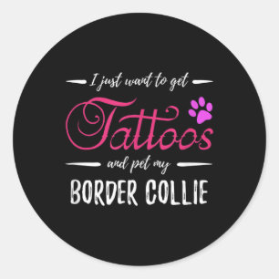 Pegatina Redonda Frontera Collie Dog Lover Tattoo Gracioso Perro Ma