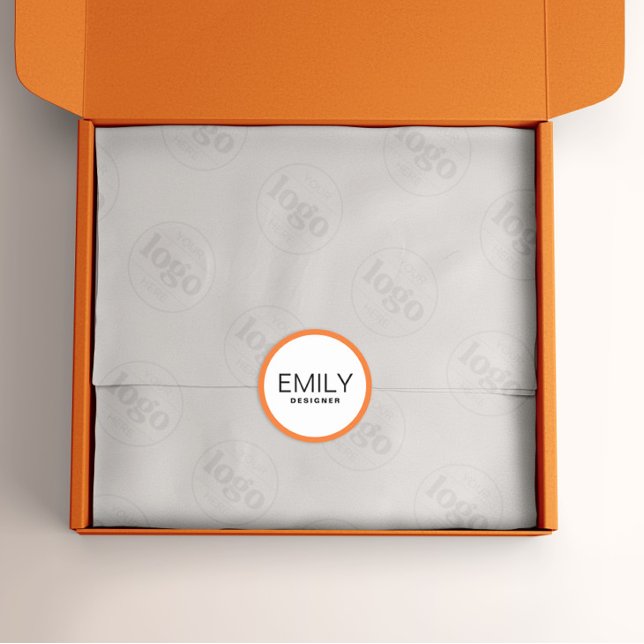 Pegatina Redonda Frontera moderna de Naranja de tipografía negra (Subido por el creador)