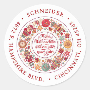 Pegatina Redonda Frost Weihnachten Wreath Return Address