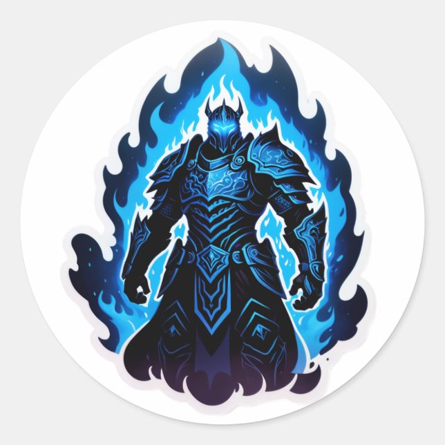 Pegatina Redonda Frostfire Shadow Knight – Blue Inferno Edition (Anverso)