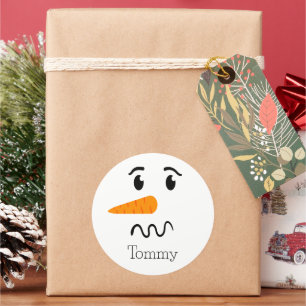 Pegatina Redonda Frosty el rostro confuso del hombre de nieve