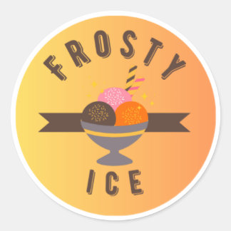 Pegatina Redonda Frosty Ice – Logotipo Retro de Helado Sundae