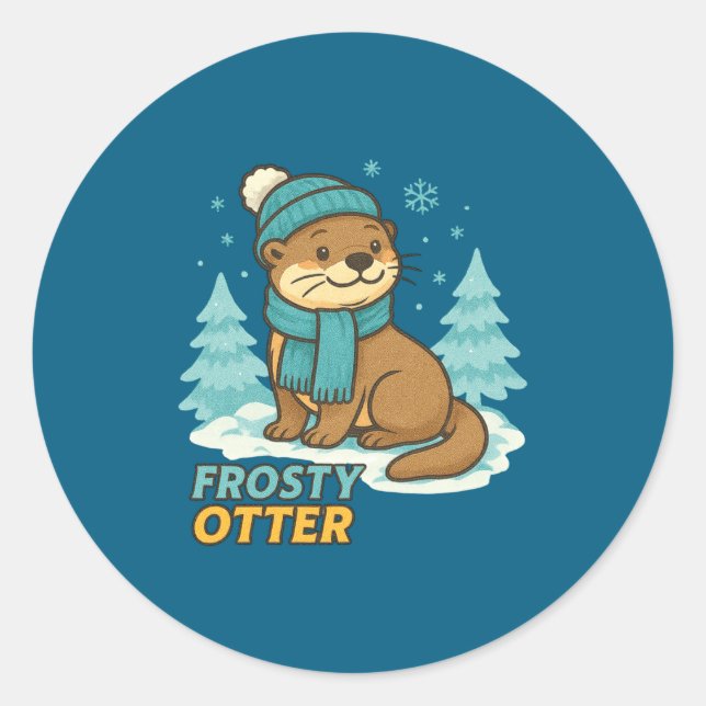 Pegatina Redonda Frosty Otter Winter Charm Art Long Sleeve  (Anverso)