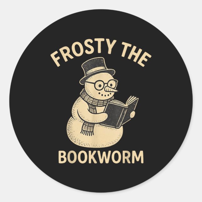Pegatina Redonda Frosty The Bookworm Snowman Reading  (Anverso)