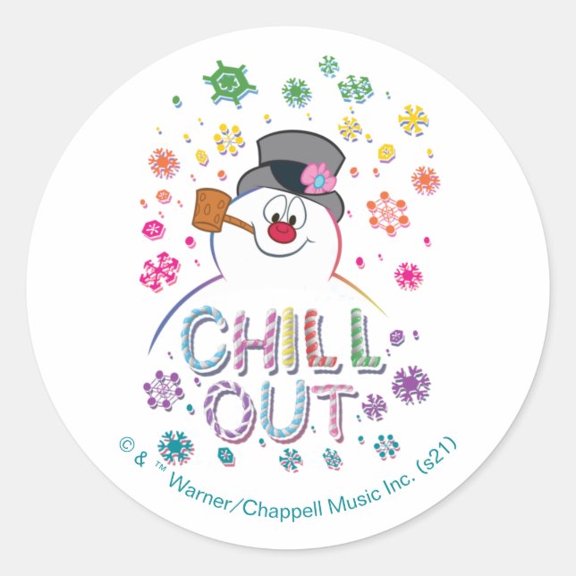 Pegatina Redonda Frosty the Snowman™ | Colores arcoiris "Chill Out" (Anverso)
