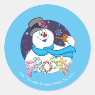 Pegatina Redonda Frosty the Snowman™ Colorido nombre de la cañ