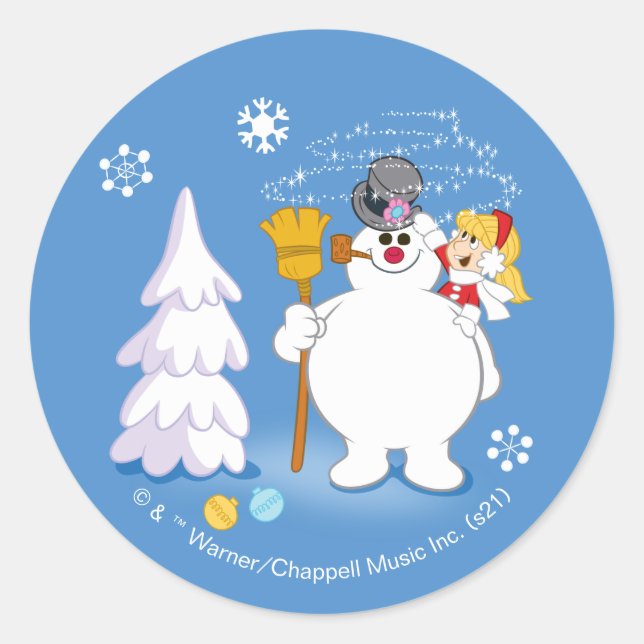 Pegatina Redonda Frosty the Snowman™ | Frosty & Karen Winter Fun (Anverso)