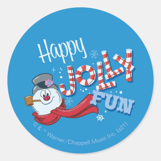 Pegatina Redonda Frosty the Snowman™ | Happy Jolly Fun (Anverso)