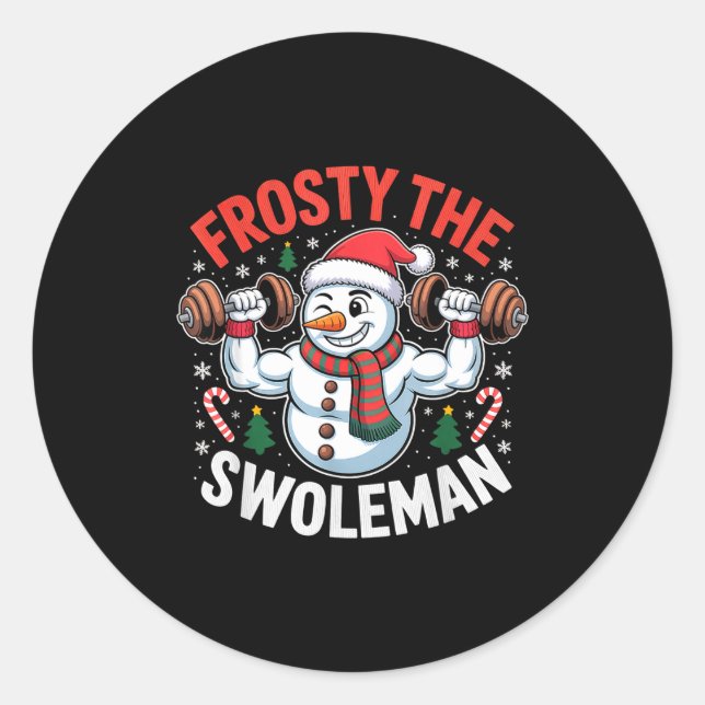 Pegatina Redonda Frosty The Swoleman Funny Gym Swole Bro Snowman  (Anverso)