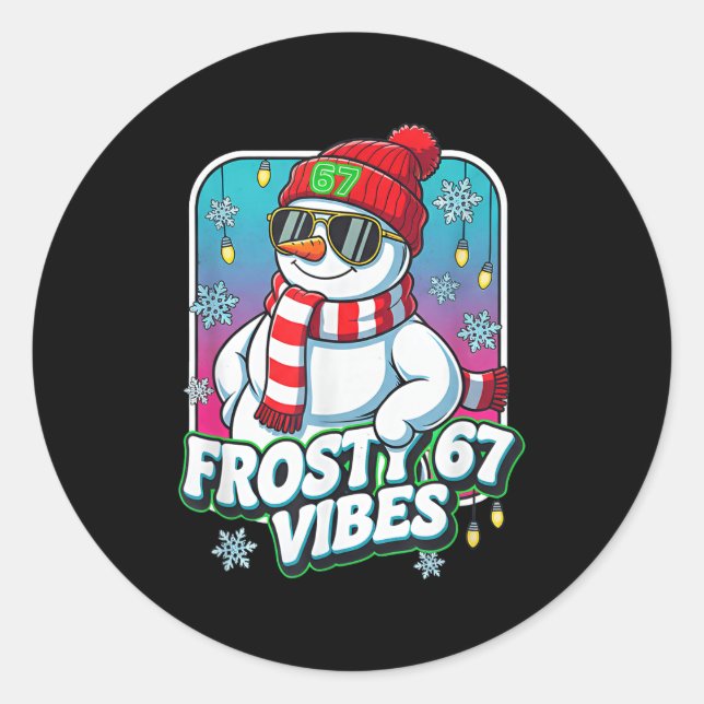 Pegatina Redonda Frosty Vibes 67 Snowman Christmas  (Anverso)