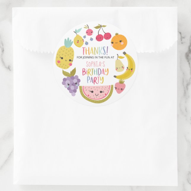 Pegatina Redonda Fruity Birthday Party Gracias Por Favor (Bolso)