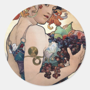 Pegatina Redonda Fruta de Alfons Mucha 1897