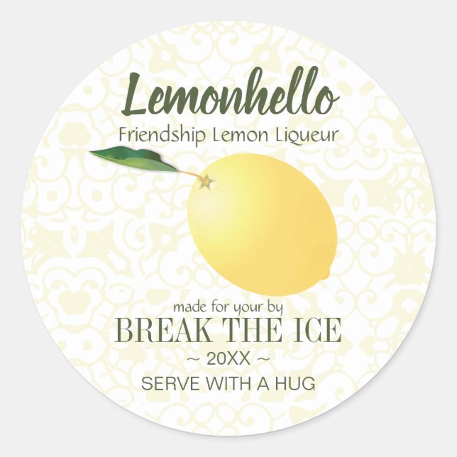 Pegatina Redonda Fruta de cítricos limón | Amistad Hola Divertido (Anverso)