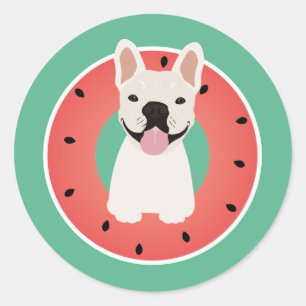Pegatina Redonda Fruta de la sandía del Bulldog francés