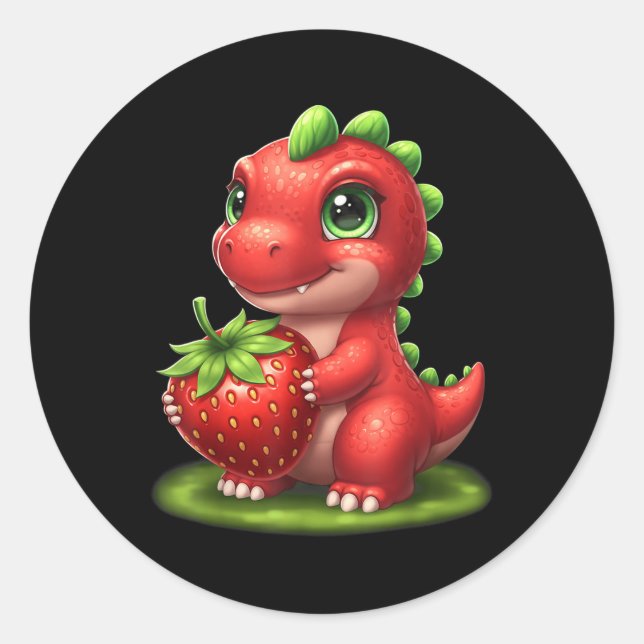 Pegatina Redonda Fruta de verano de fresa cutánea Lover Dinosaur T  (Anverso)