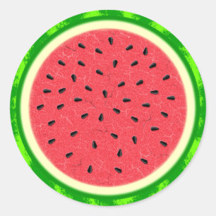Pegatina Redonda Fruta de verano de la sandía con corteza