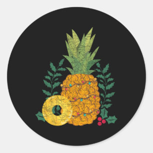 Pegatina Redonda Fruta de verano hawaiano Piña Navidad tropical