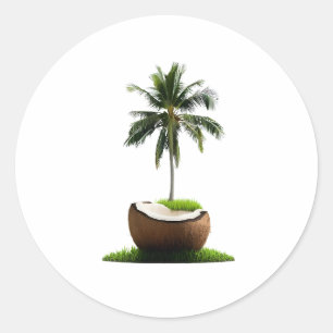 Pegatina Redonda Fruta del árbol del coco