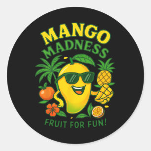 Pegatina Redonda Fruta divertida de mango Mangos Vacaciones de vera