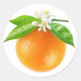 Pegatina Redonda fruta naranja y flores