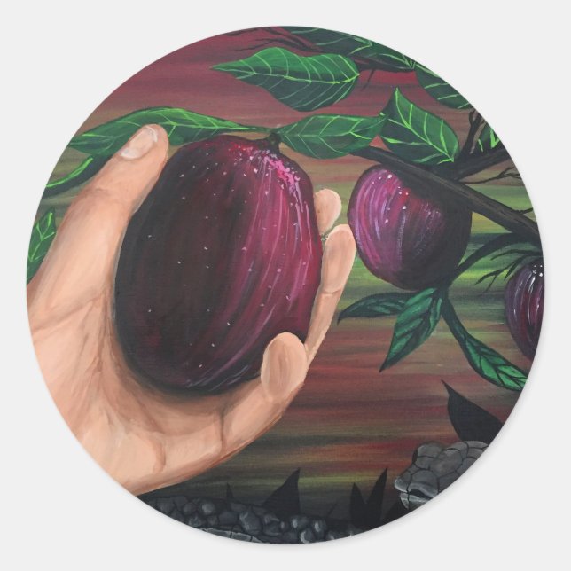 Pegatina Redonda Fruta prohibida (Anverso)