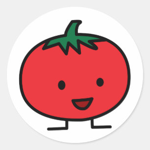 Pegatina Redonda Fruta vegetal roja de tomate feliz
