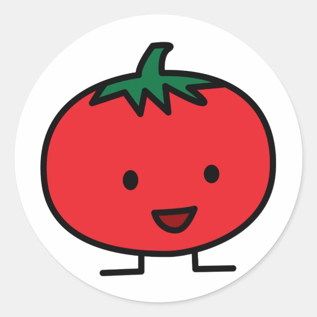Pegatina Redonda Fruta vegetal roja de tomate feliz (Anverso)
