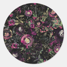 Pegatina Redonda Frutal oscuro melancólico ciruela brillo floral mo