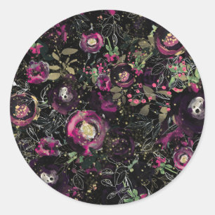 Pegatina Redonda Frutal oscuro melancólico ciruela brillo floral mo