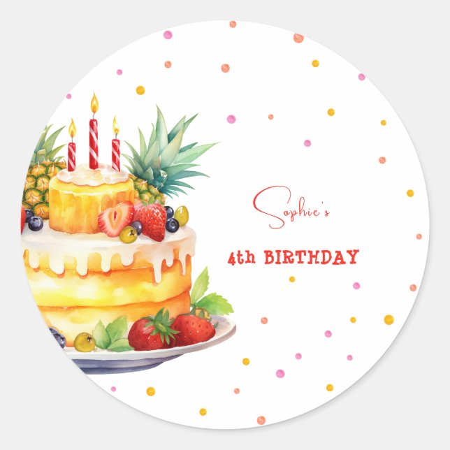Pegatina Redonda Frutas Cumpleaños Torta de cumpleaños (Anverso)