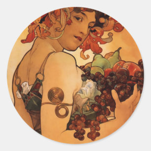 Pegatina Redonda Frutas de Alfonse Mucha