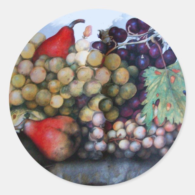 PEGATINA REDONDA FRUTAS DE TEMPORADA 1 - GRAPAS Y PERLAS (Anverso)