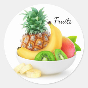 Pegatina Redonda Frutas tropicales en un tazón