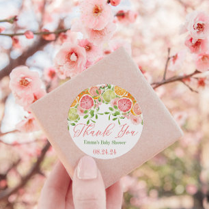 Pegatina Redonda Frutas y flores cítricas Baby Shower Favor