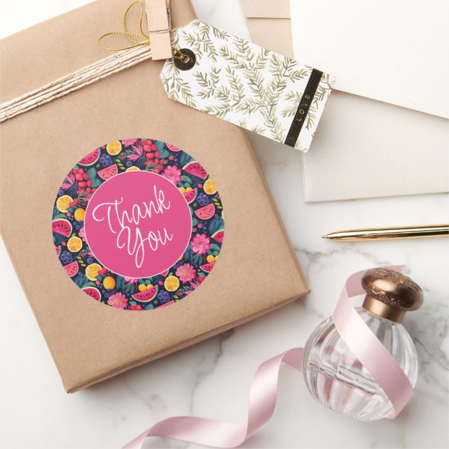 Pegatina Redonda Frutas y flores tropicales (Regalar)