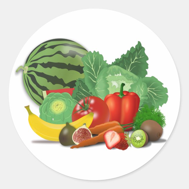 Pegatina Redonda Frutas y hortalizas (Anverso)