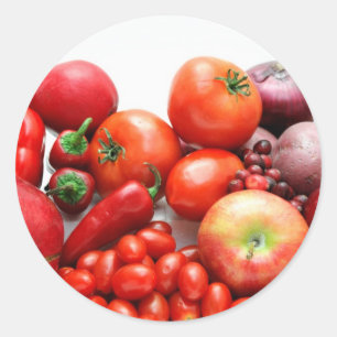 Pegatina Redonda Frutas Y Hortalizas Rojas