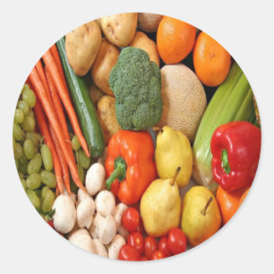 PEGATINA REDONDA FRUTAS Y VERDURAS